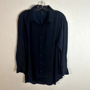 Banana Republic Womens Button Down Dress Shirt Size Medium Navy Silky